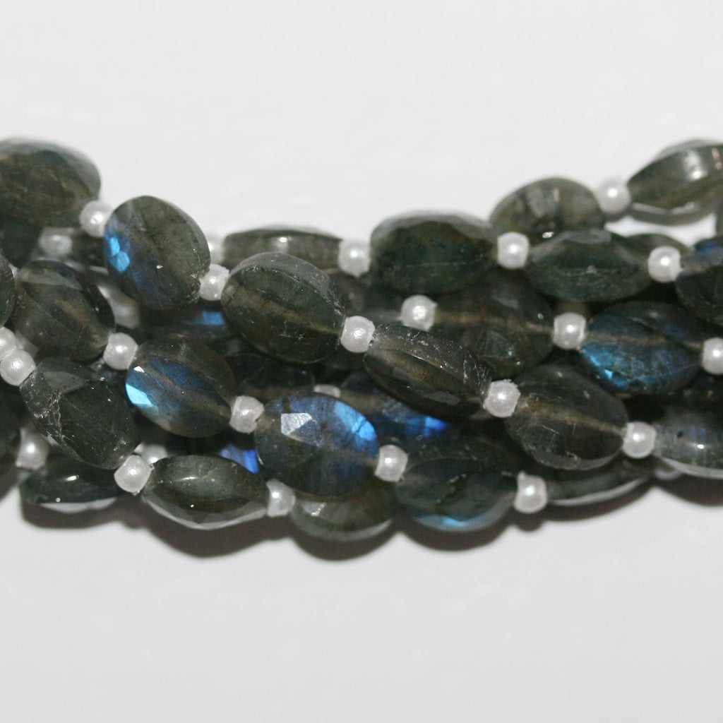 Perles ovales à facettes en Labradorite de 8 pouces (9 x 7 mm) - Fil de 20 cm.