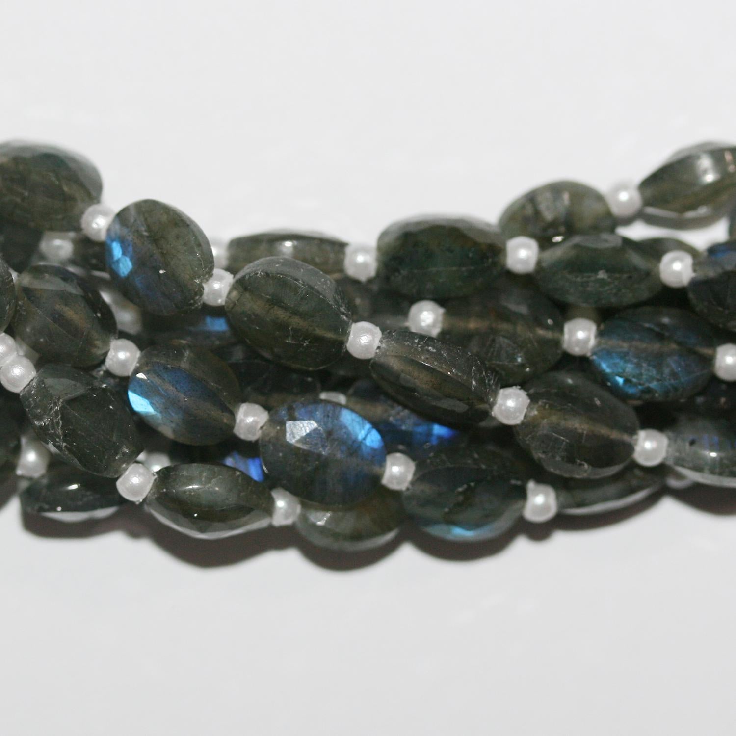 Perles ovales à facettes en Labradorite de 8 pouces (9 x 7 mm) - Fil de 20 cm.