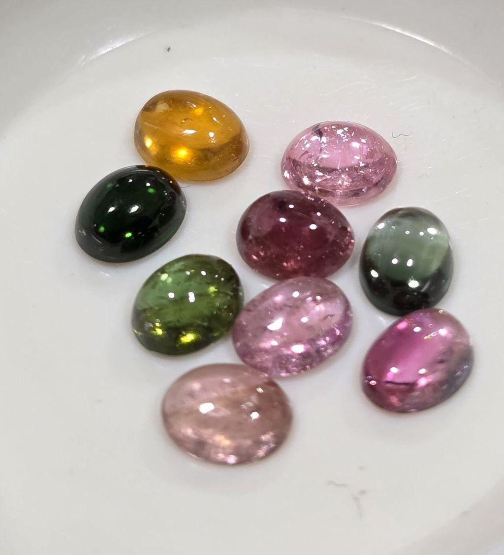 Tourmaline Lot Oval Cabochons 5x4mm.-(9pcs)  -Gemstone Parcels-Loose Stones Wholesale Price-Natural Gems