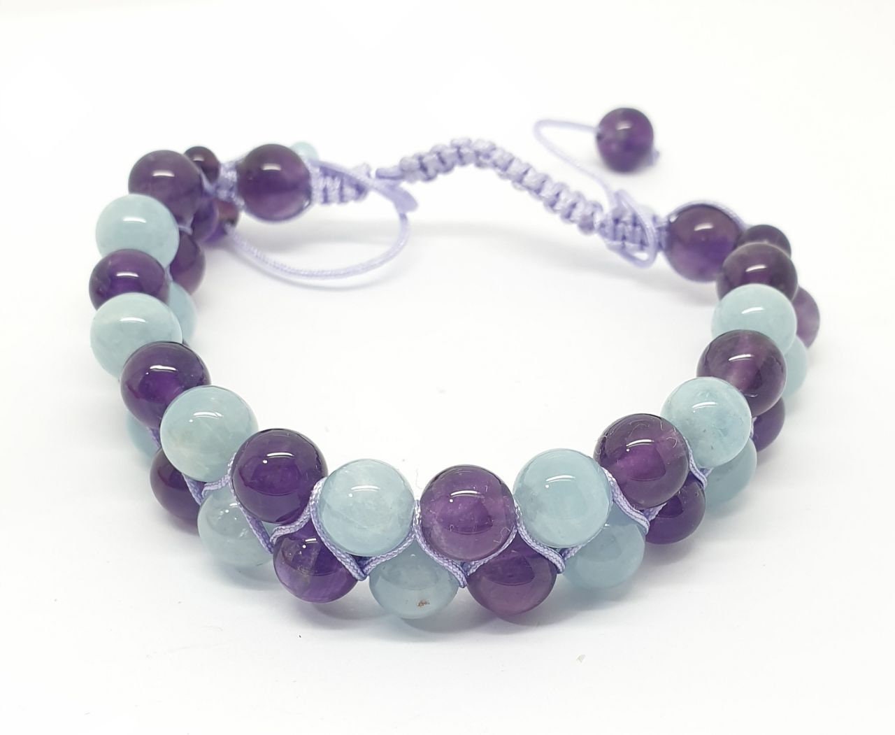 Pulsera de macramé con piedras preciosas de amatista y aguamarina AAA - Proveedor de joyas con piedras preciosas - Poder curativo - Amatista y aguamarina