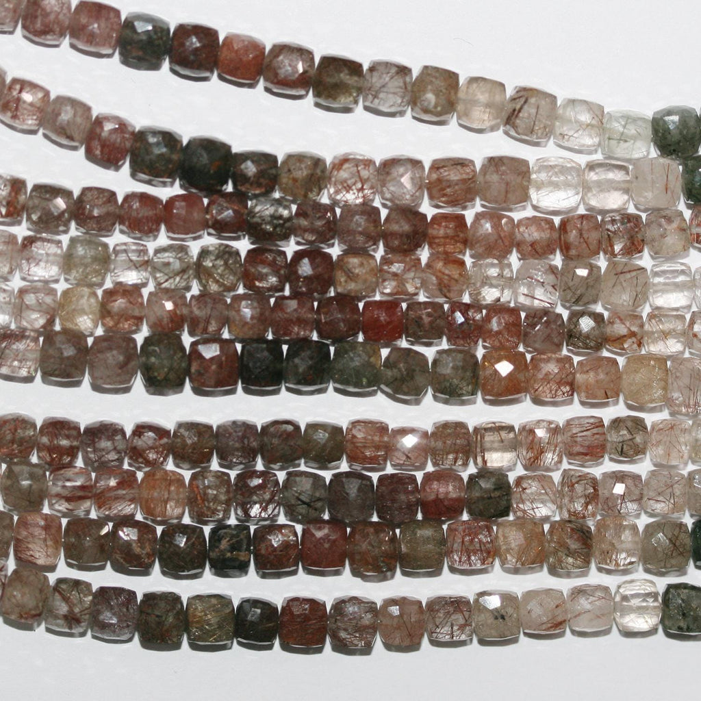 Perles cubiques à facettes en quartz rutile multicolore de 8 pouces, 5 mm, brin de 20 cm.