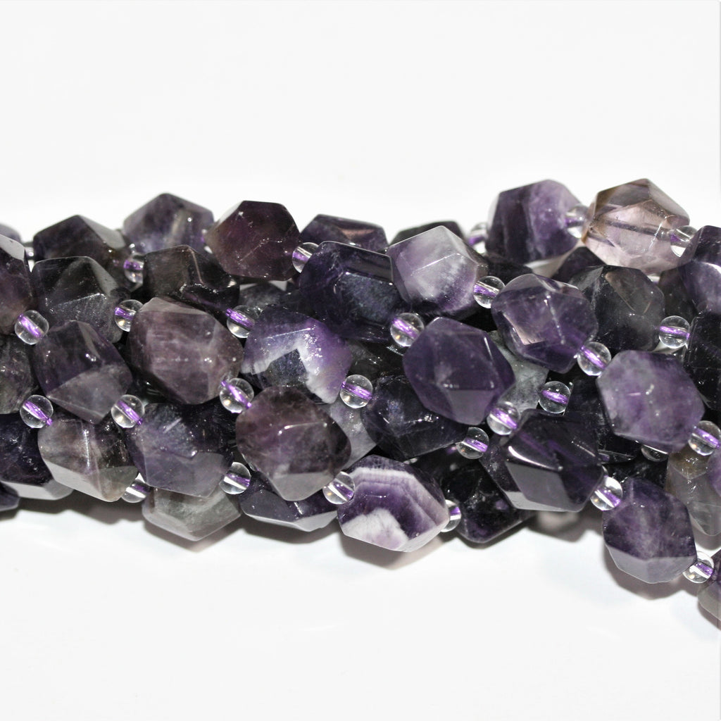 Cuentas facetadas de amatista santa de 16", 15 x 10 mm. Longitud aproximada: 40 cm.