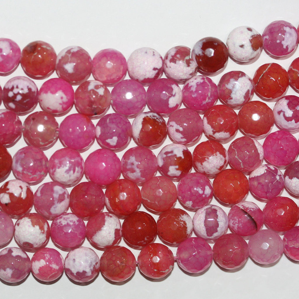 Cuentas redondas facetadas de ágata fucsia y blanca de 40 cm (16"), 10 mm (tira). 40 cm