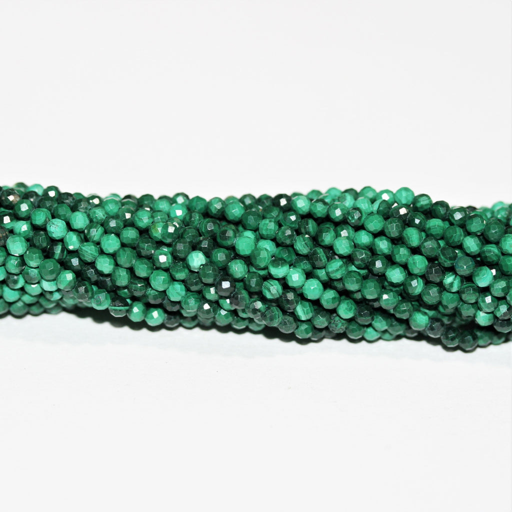 Cuentas redondas facetadas de Santa Malaquita de 16" de 2,5 mm. Hilo de 40 cm.