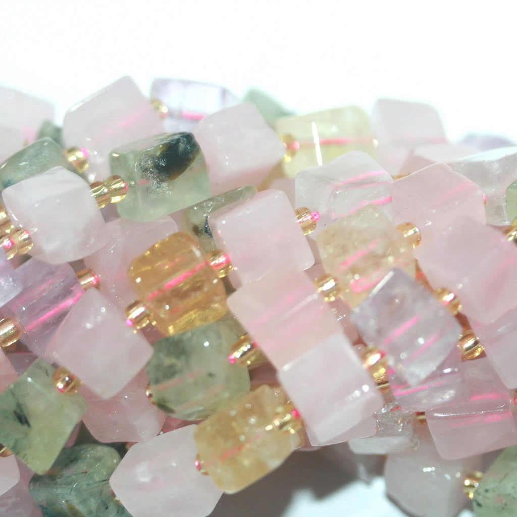 14" St  Mix Quartz Smooth Irregular Cube Beads 7-8mm.- Strand 38cm.