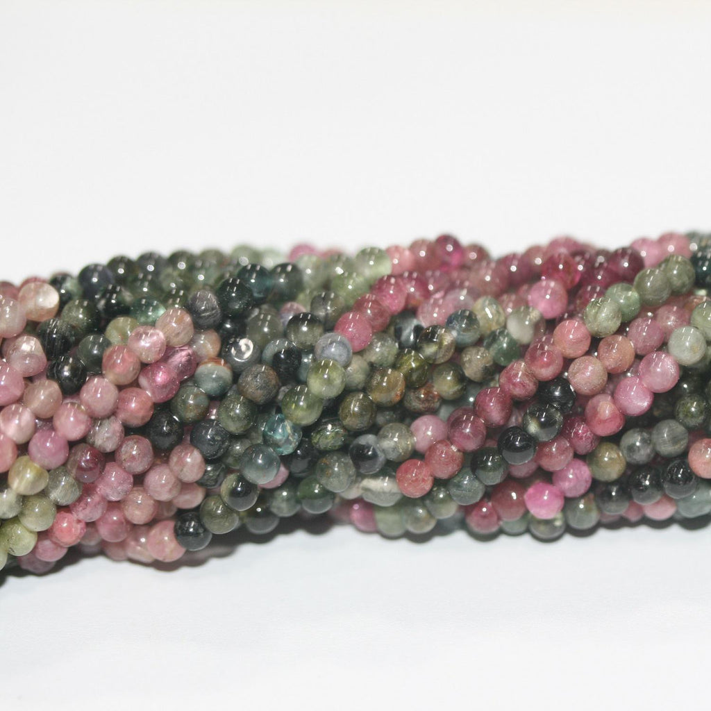 Perles rondes lisses en tourmaline St de 3,56 cm (14 pouces), 3 mm de diamètre. Fil de 34 cm. Réf. 3029