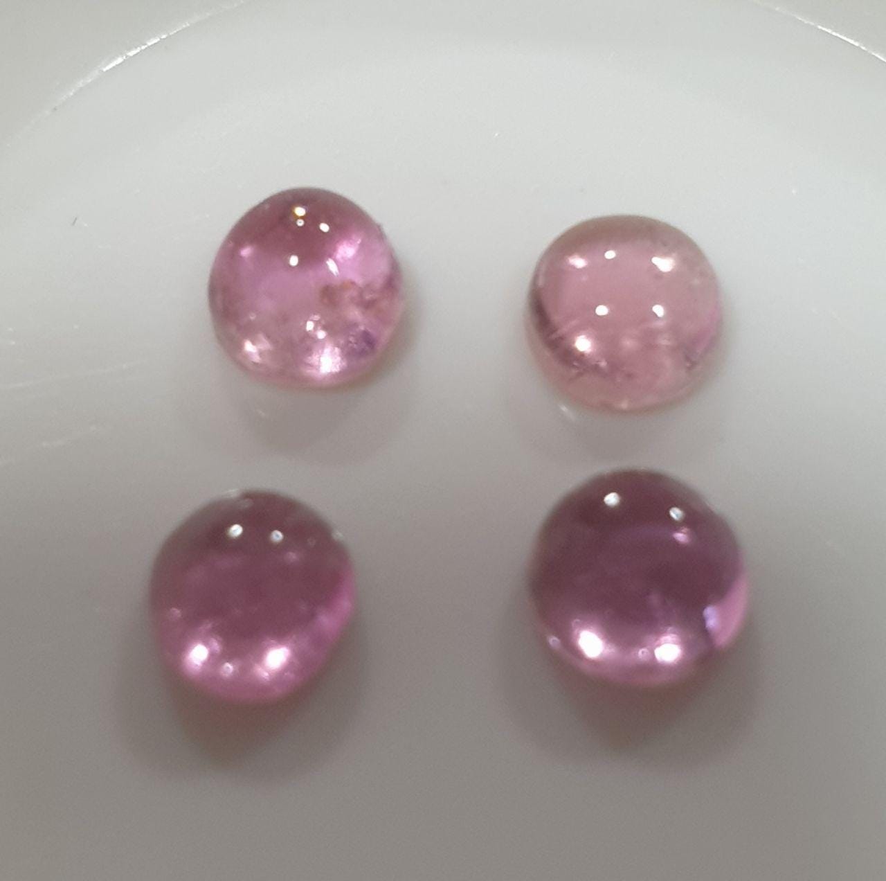 Pink Rubellite Tourmaline Lot Round Cabochons 4mm.-(4pcs)  -Gemstone Parcels-Loose Stones Wholesale Price