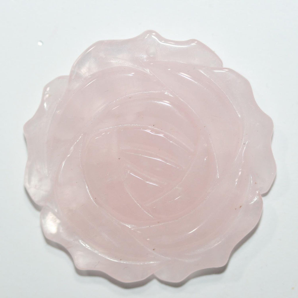 Pendentif fleur sculptée en quartz rose 39 mm - Réf. 14794