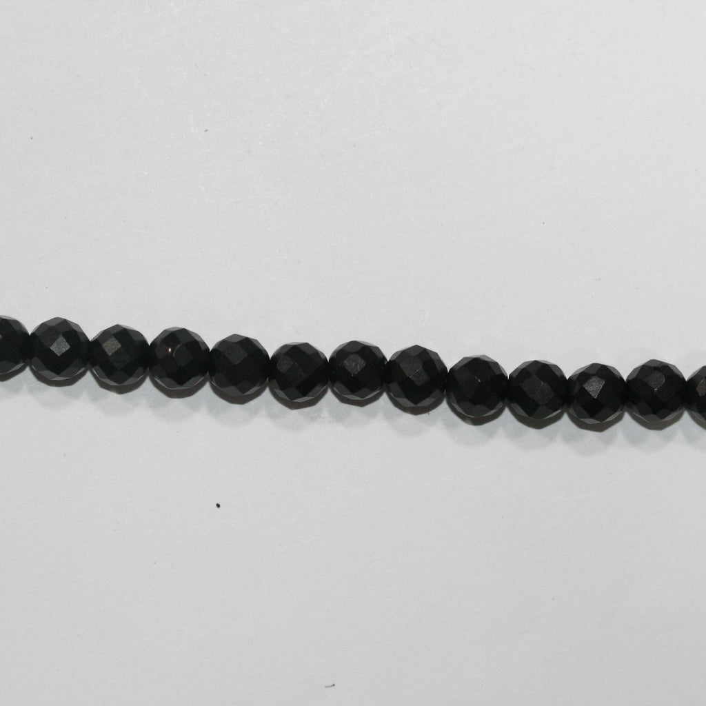 Cuentas redondas facetadas de azabache de 40 cm, 6 mm (16") - Hilo de 40 cm - Artículo 14843