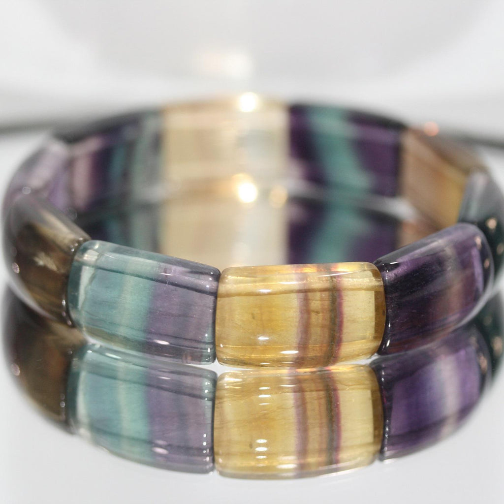 Bracelet extensible rectangulaire en fluorite - Fournisseur de bijoux à perles doublement percées - Pouvoir de guérison - Pierres naturelles