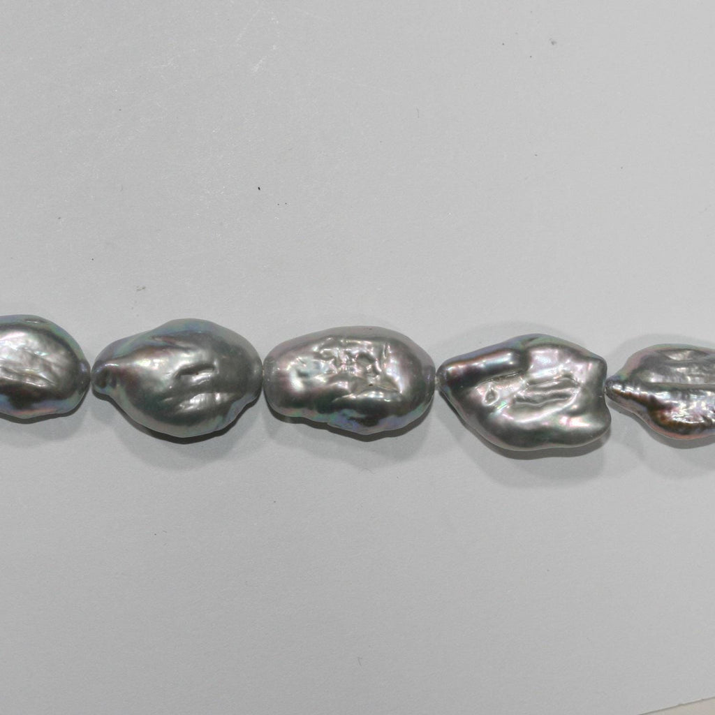 Perla Barroca Gris Claro de Agua Dulce de 14" (17x12 mm). Aprox. - Hilo de 38 cm. - Ref. 14786 - Precios al por mayor de Perlas Naturales.