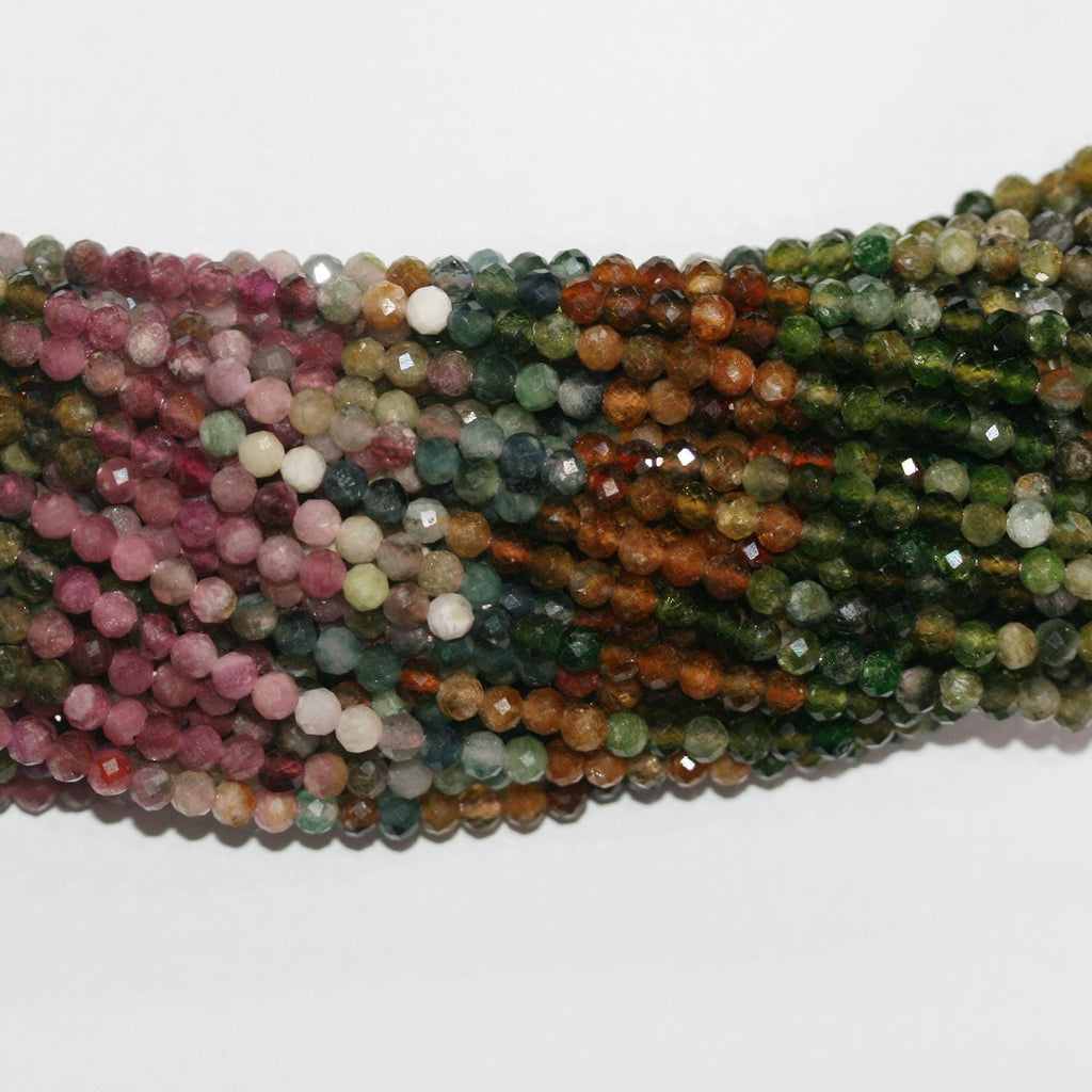 Perles rondes à facettes en tourmaline St de 15 pouces, 3 mm - Fil de 39 cm.