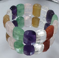 Bracelet extensible multi-chakras, perles à facettes 20 x 14 mm - Perles doublement percées - Fournisseur de bijoux - Pouvoir de guérison - Améthyste rose et cristal de quartz