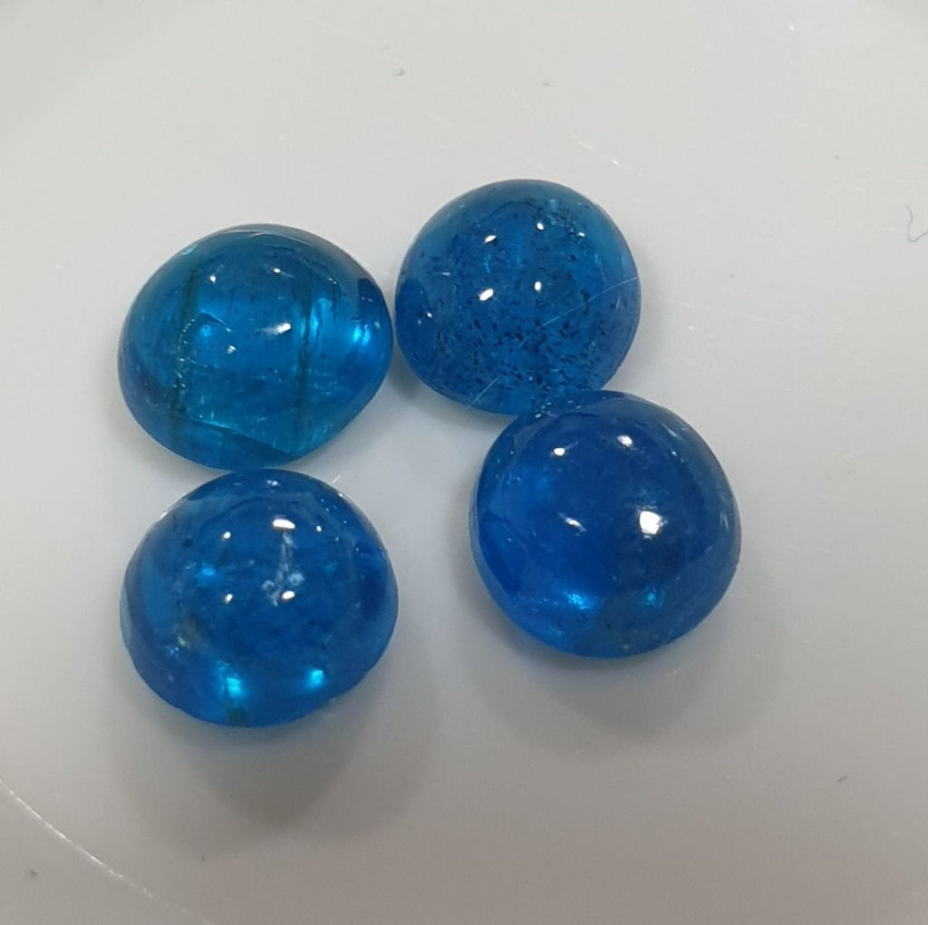 Lote de 4 cabujones ovalados de apatita azul neón (4 unidades) - Piedras preciosas naturales sin tratar - Brasil