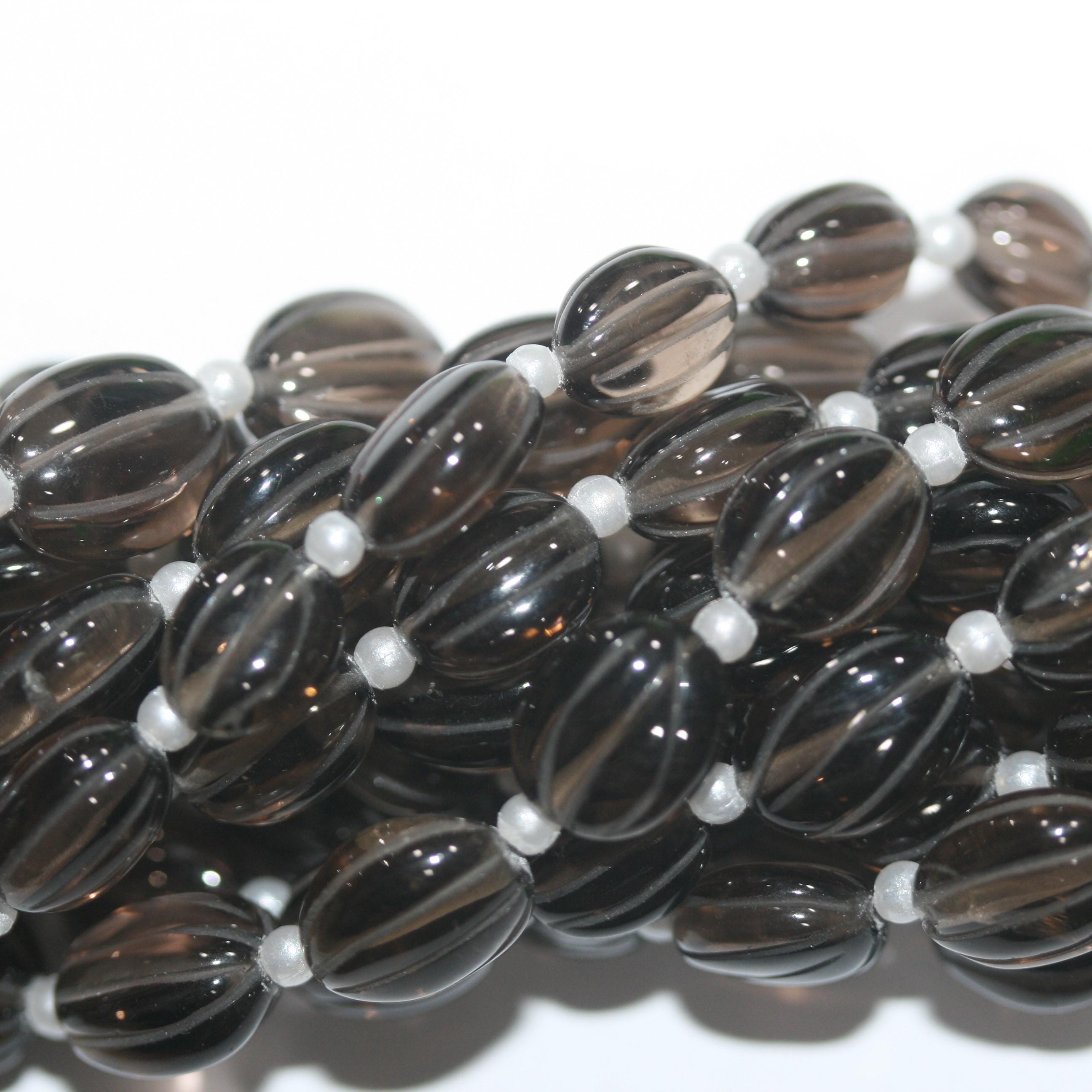 Collier ovale en quartz fumé St. de 20 cm avec perles Gallons 10x8mm - Fil de 20 cm - Réf. 15021