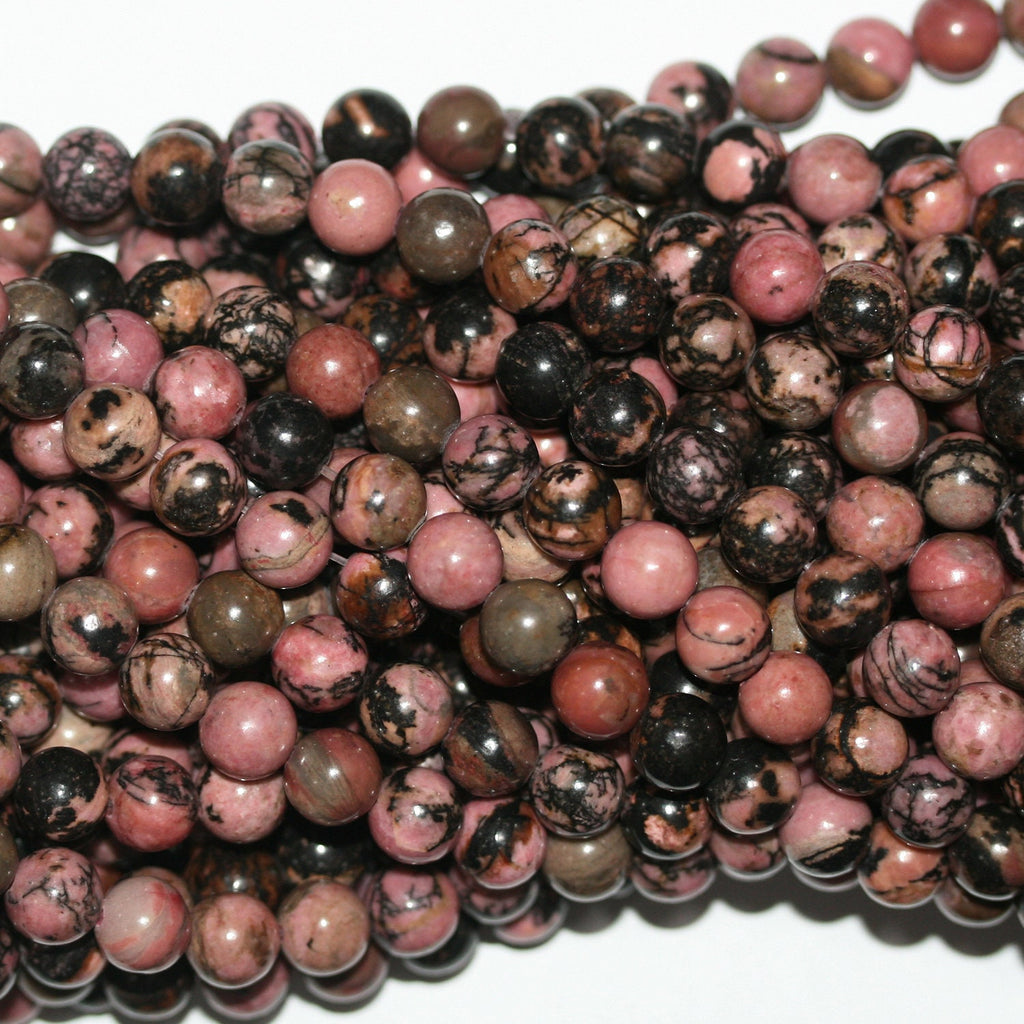 Perles rondes lisses en rhodonite St de 15 pouces, 8 mm - Fil de 38 cm.