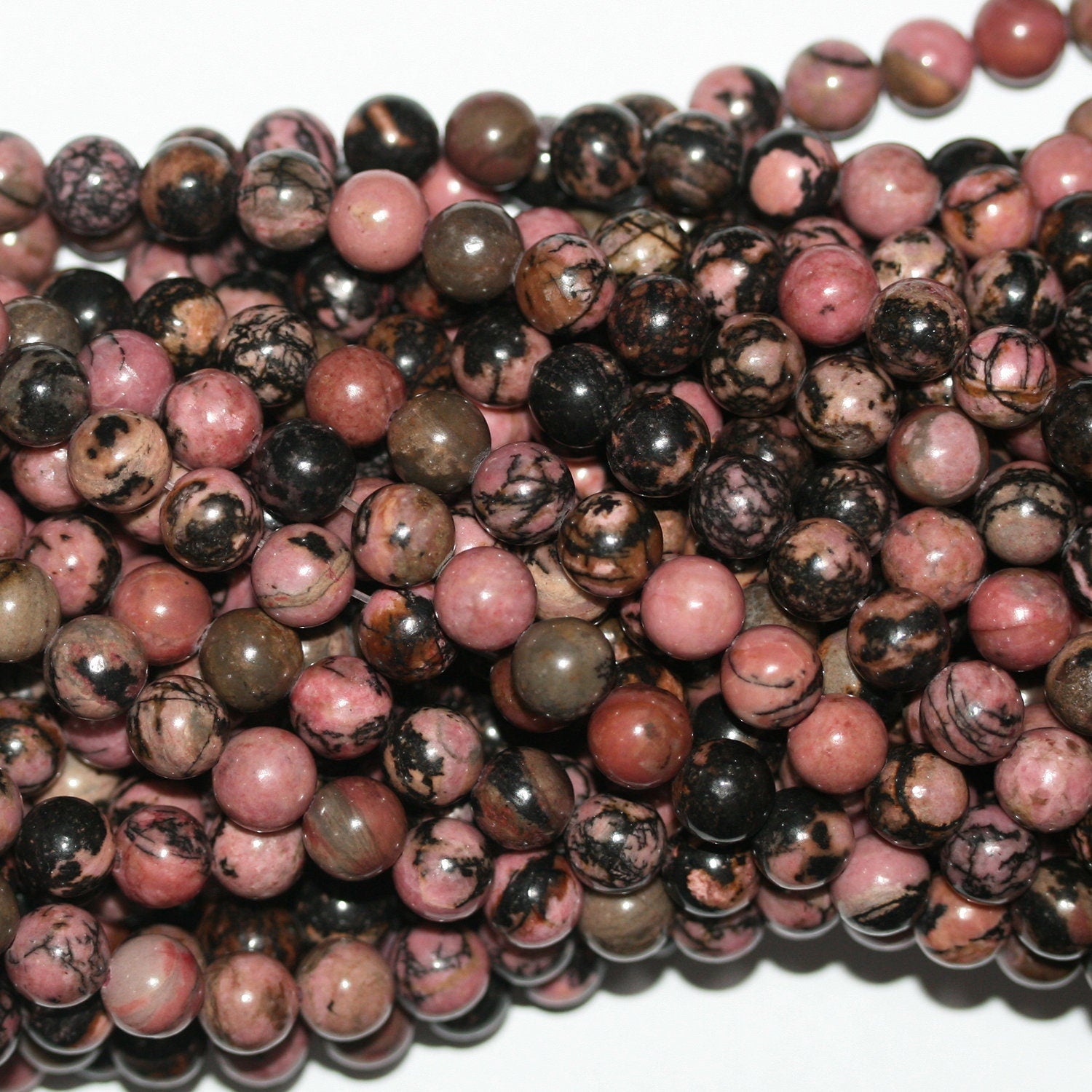 Perles rondes lisses en rhodonite St de 15 pouces, 8 mm - Fil de 38 cm.