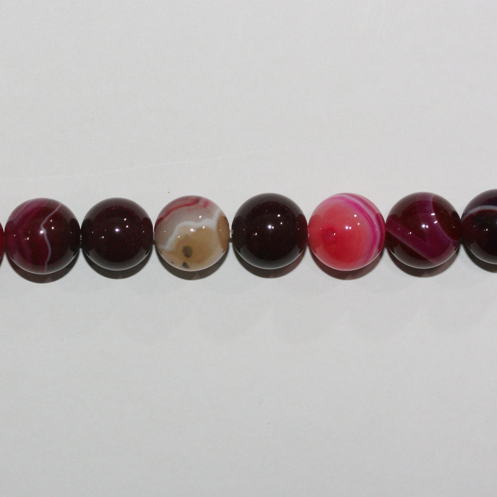 Cuentas redondas lisas de ágata fucsia rayada de 16", 12 mm (tira de 40 cm)