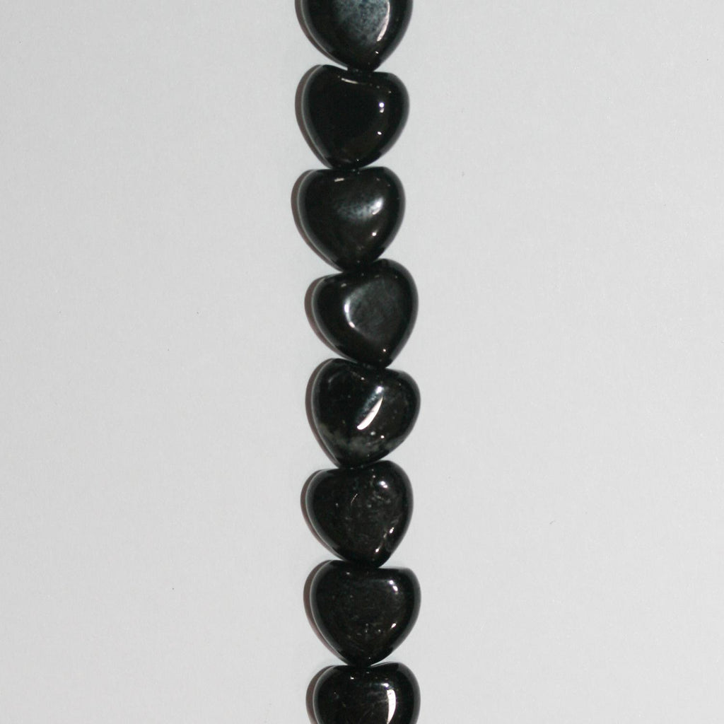 15" St Perles de cœur lisses en tourmaline noire 9-10 mm.-Rig 39 cm.