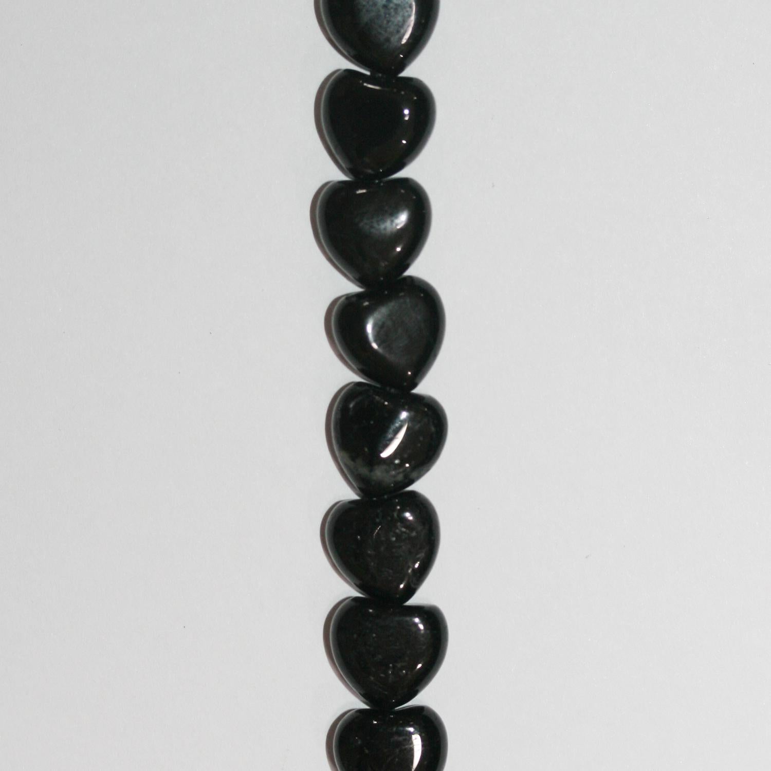 15" St Perles de cœur lisses en tourmaline noire 9-10 mm.-Rig 39 cm.