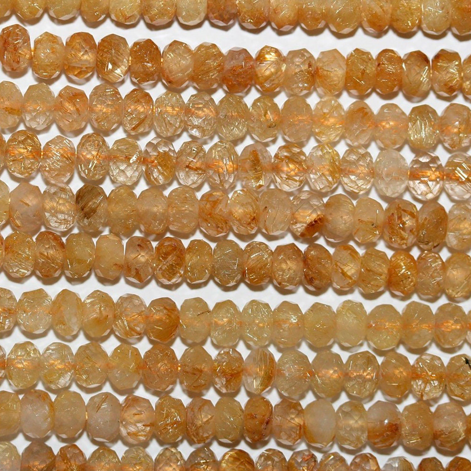 Cuentas redondas facetadas de cuarzo rutilado de 16" (5 x 3 mm) - Hilo de 40 cm