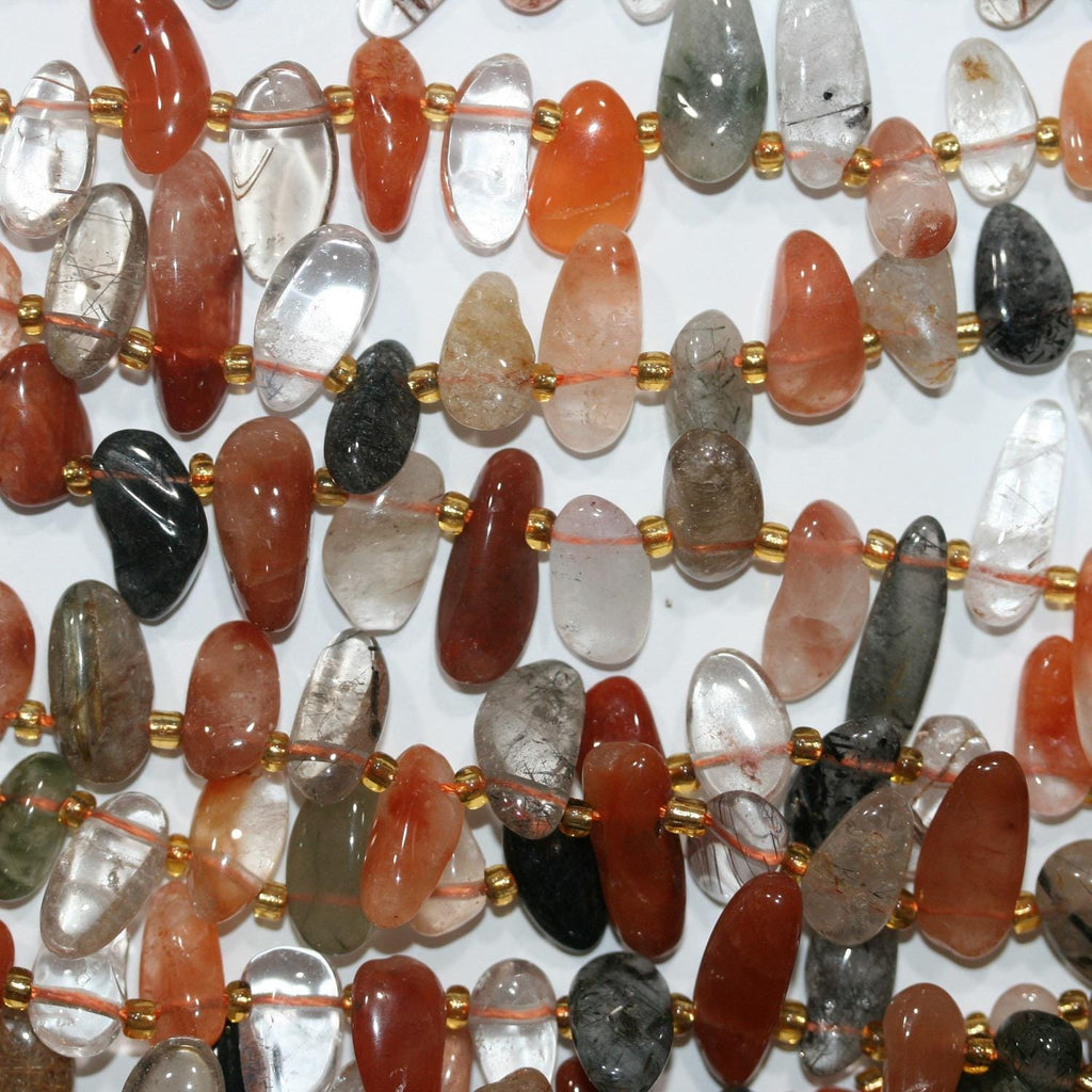 Perles de quartz rutile St à pointes lisses, 14 x 7 mm environ. Longueur du fil : 39 cm environ. Réf. 14741
