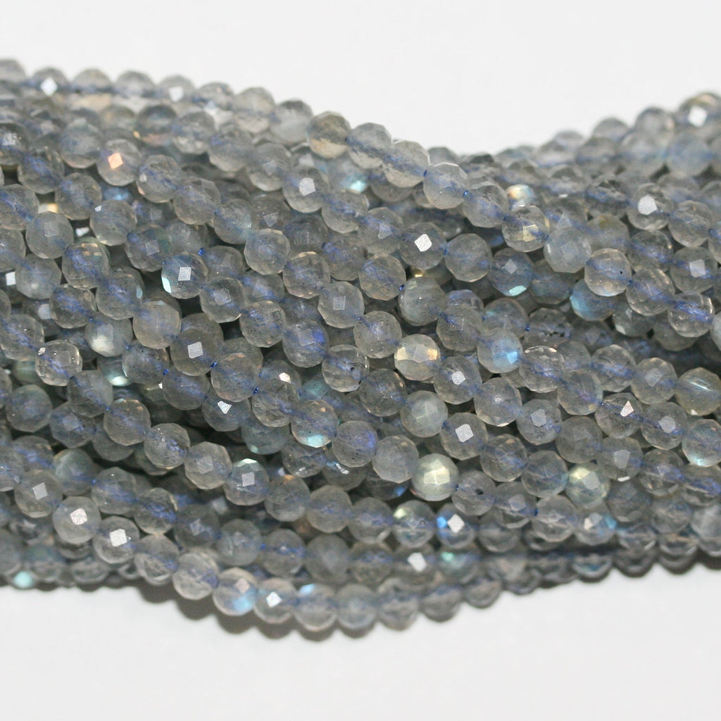 Perles rondes à facettes en labradorite de 15 pouces, 4 mm, fil de 39 cm.