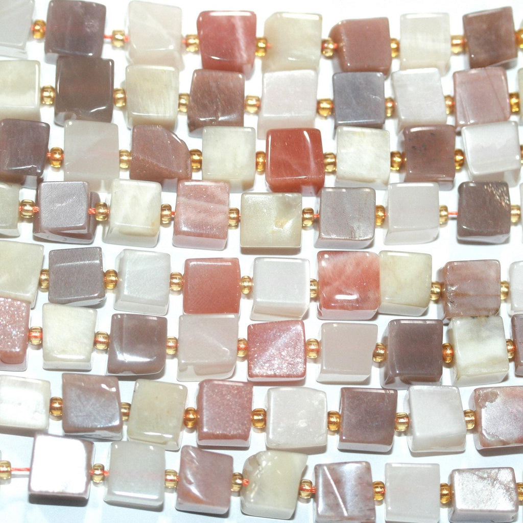 15" St Perles cubiques irrégulières lisses en pierre de lune multicolore 8 mm. Fil de 39 cm.