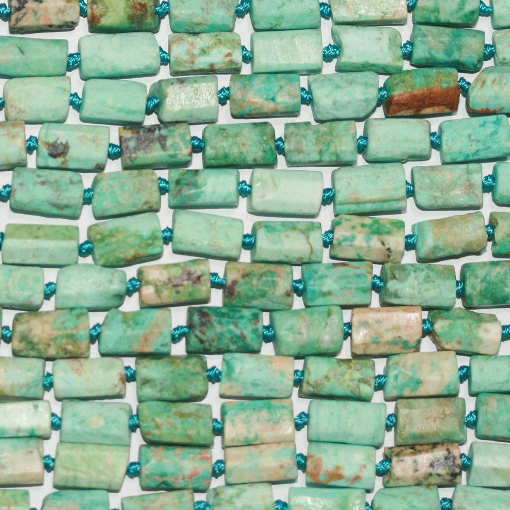 Cuentas cilíndricas facetadas con acabado mate turquesa, 16 x 6 mm (aprox. - Hilo de 41 cm)