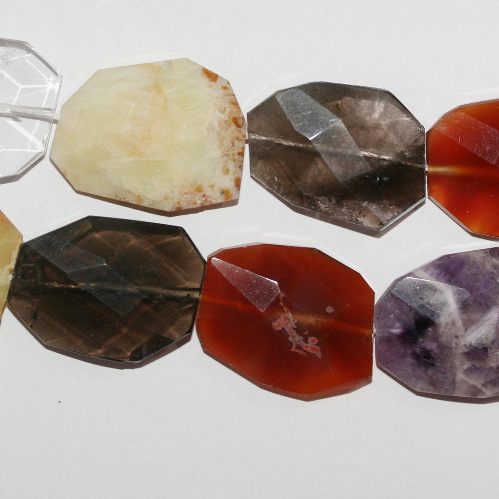 16" St  Mix Quartz Faceted Irregular Octagon Beads 30x20mm.-Approx.-Strand 40cm