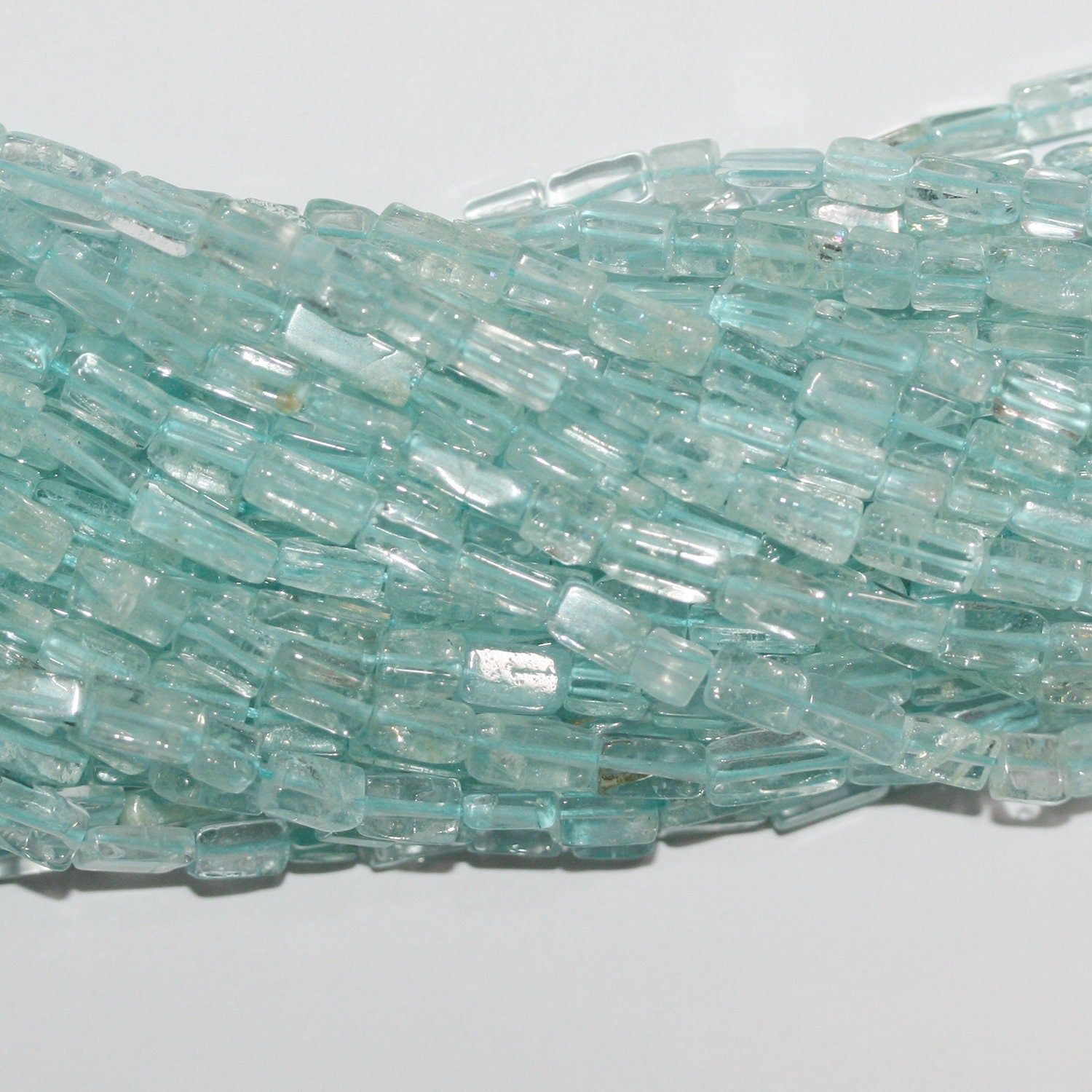 14" St Aquamarine Smooth Brick Prism Beads 7x4mm.Approx.-Strand 37cm.