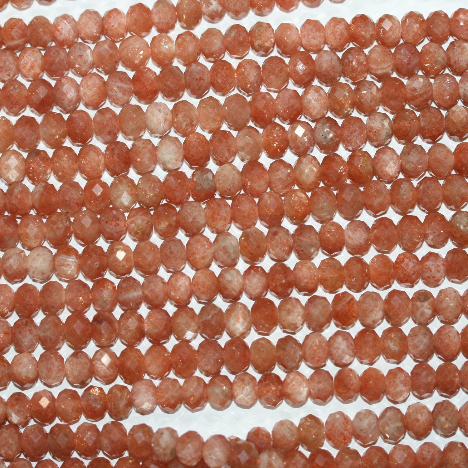 Cuentas redondas facetadas de piedra solar de 16" (7 x 5 mm). Hilo de 40 cm aprox.