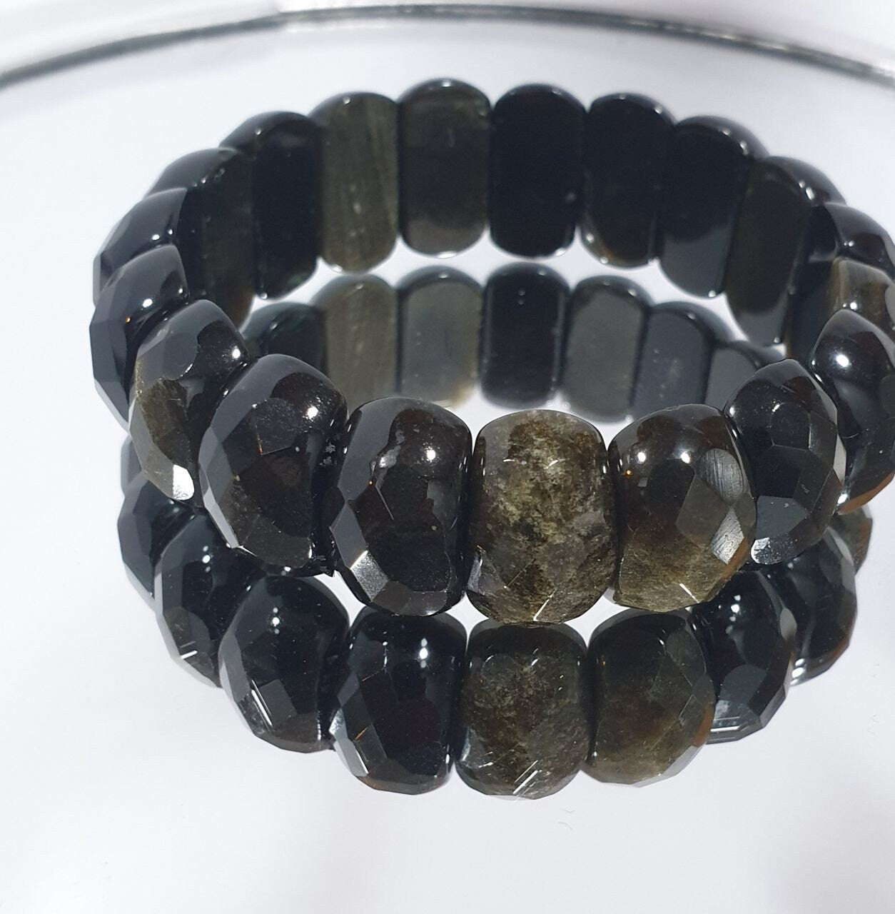 Bracelet extensible en obsidienne dorée à facettes, perles à facettes 20 x 12 mm - Fournisseur de bijoux à double perçage - Pouvoir de guérison