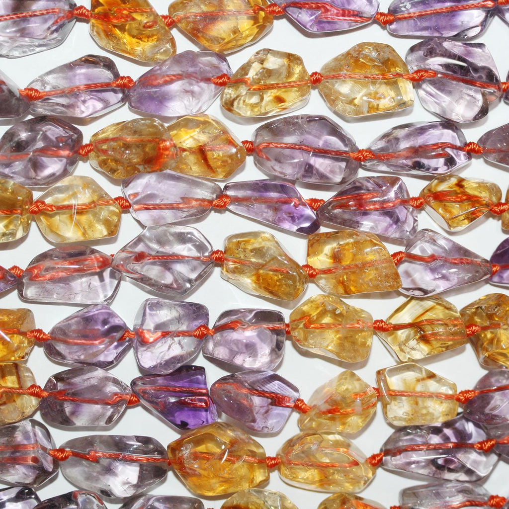Perles de pépites facettées en améthyste et citrine de 15 pouces (environ 38 cm), 20 x 10 mm. Longueur du fil : 39 mm. Grosses pépites.