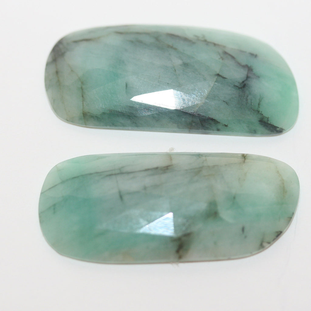 Emerald Pair Faceted Oval Cabochon Rose Cut 32.6x14.2mm 31.15ct Flat Back Jewellery Supplier DIY