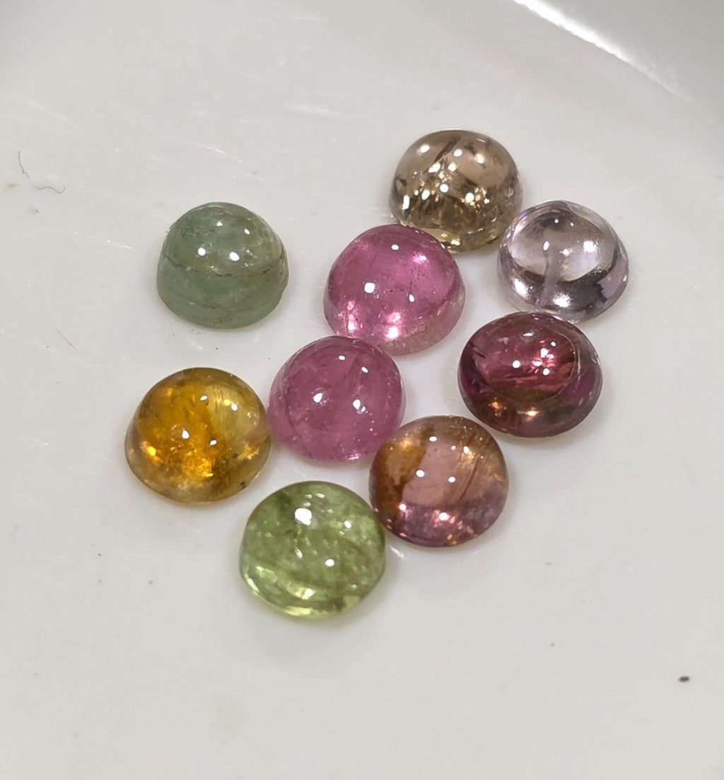 Tourmaline Lot Round Cabochons 3.5mm.-(9pcs)