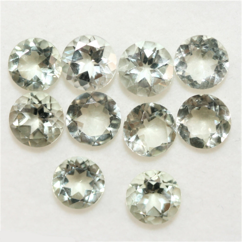 Lote de 10 piezas de prasiolita facetada redonda de 7 mm.