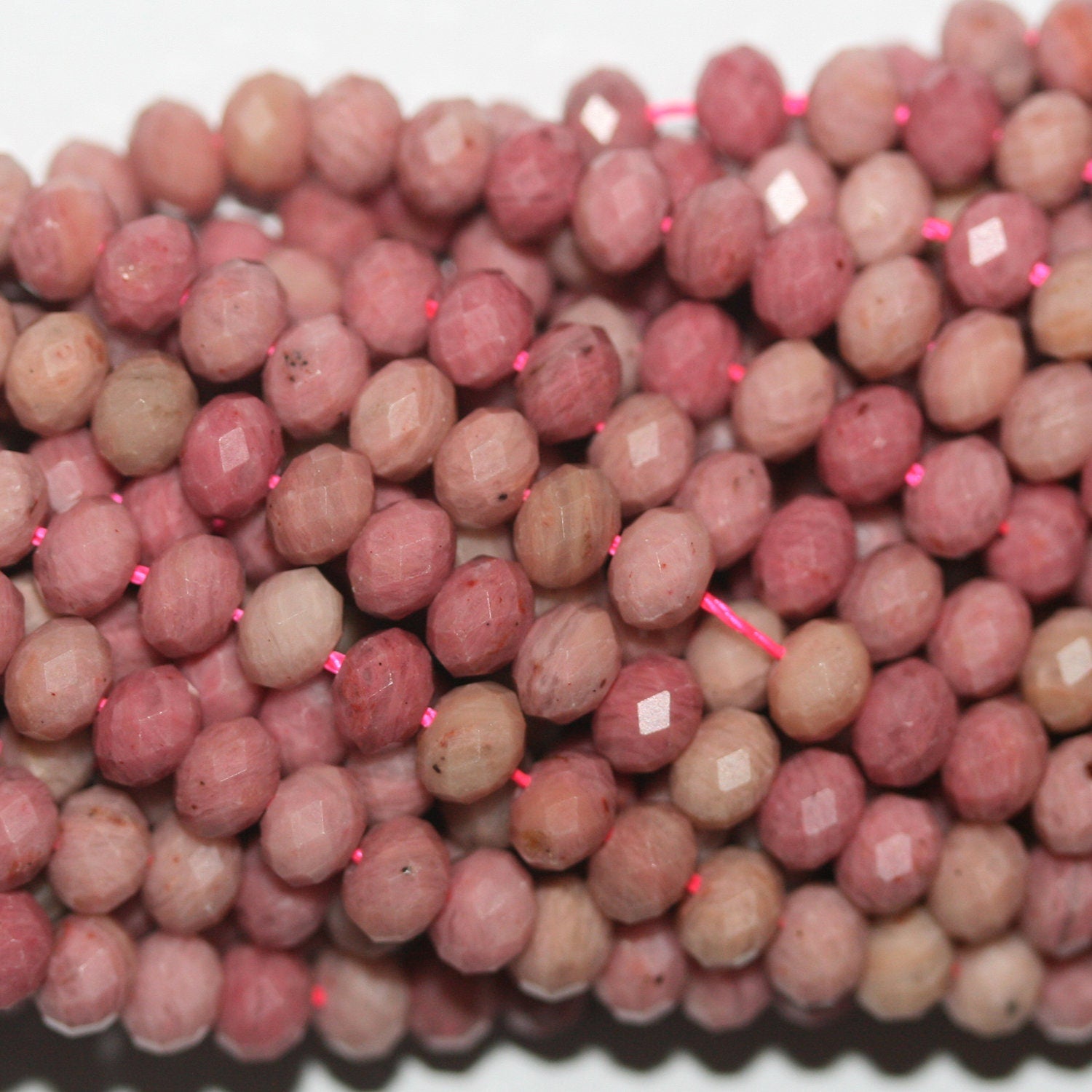 Perles rondelles à facettes en rhodonite de 38 cm (15 po), 5,5 x 4 mm - Fil de 39 cm