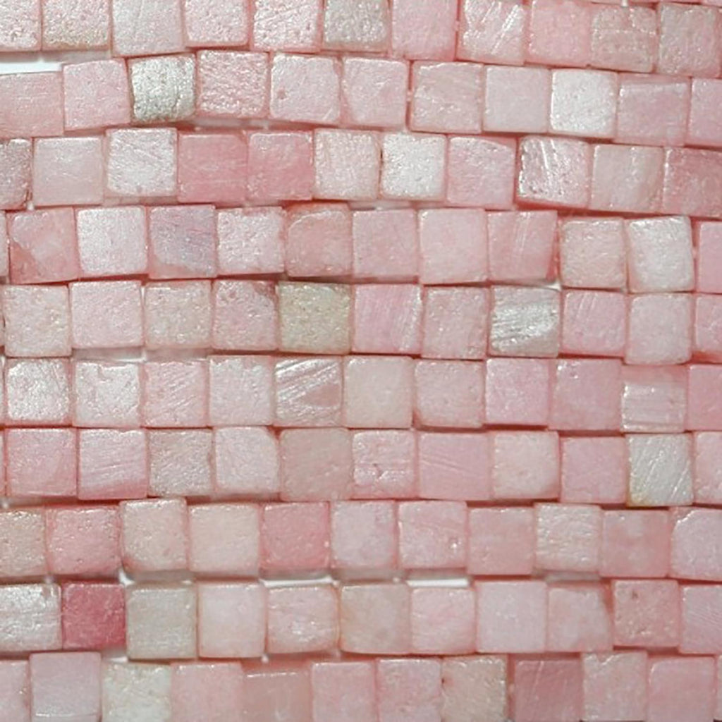 Cuentas cúbicas lisas de ópalo rosa de 4 mm (16") - Hilo de 40 cm