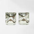 Lot de 2 pierres carrées à facettes de prasiolite de 12 mm.