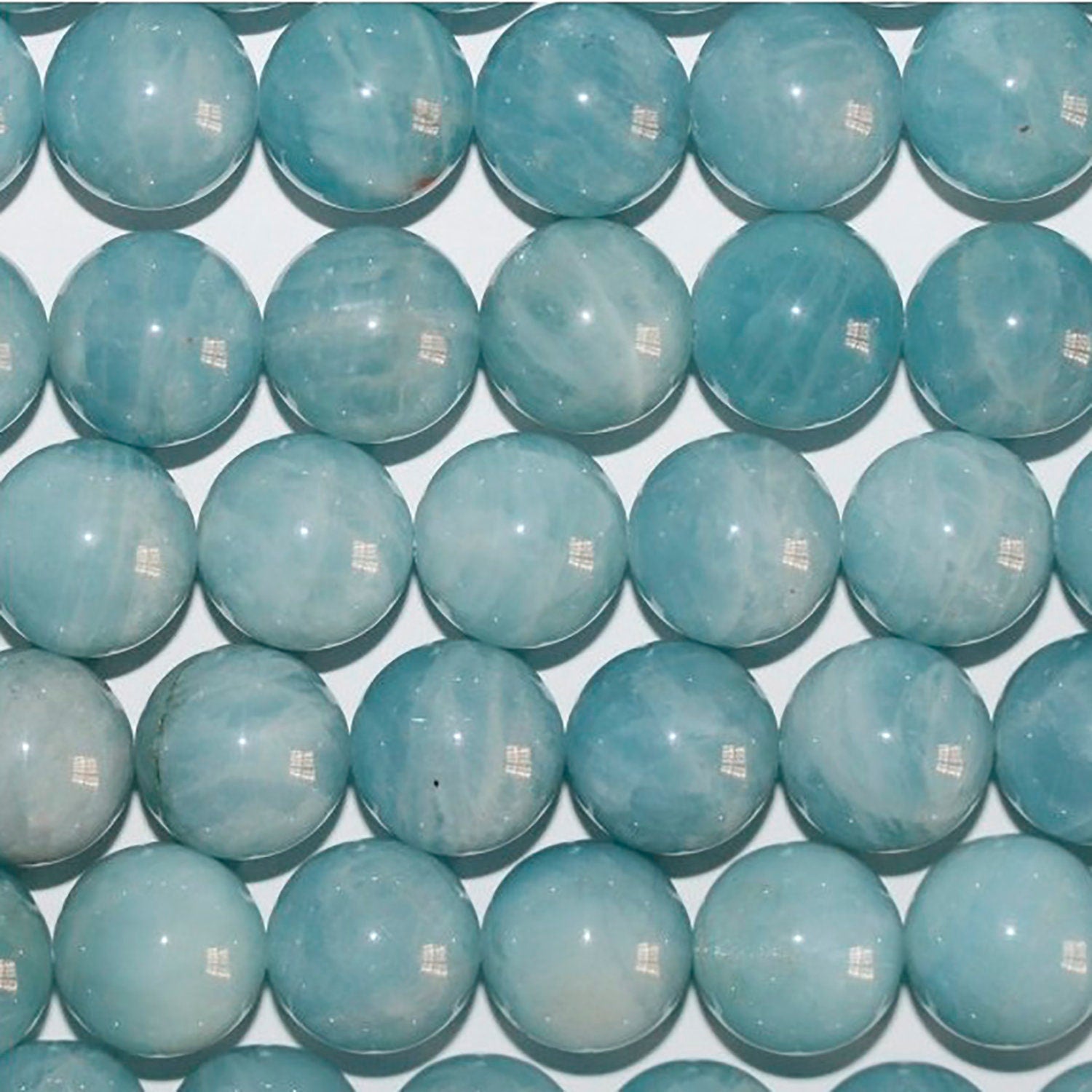 Cuentas redondas de aguamarina de 16", 14 mm, tira de 40 cm.