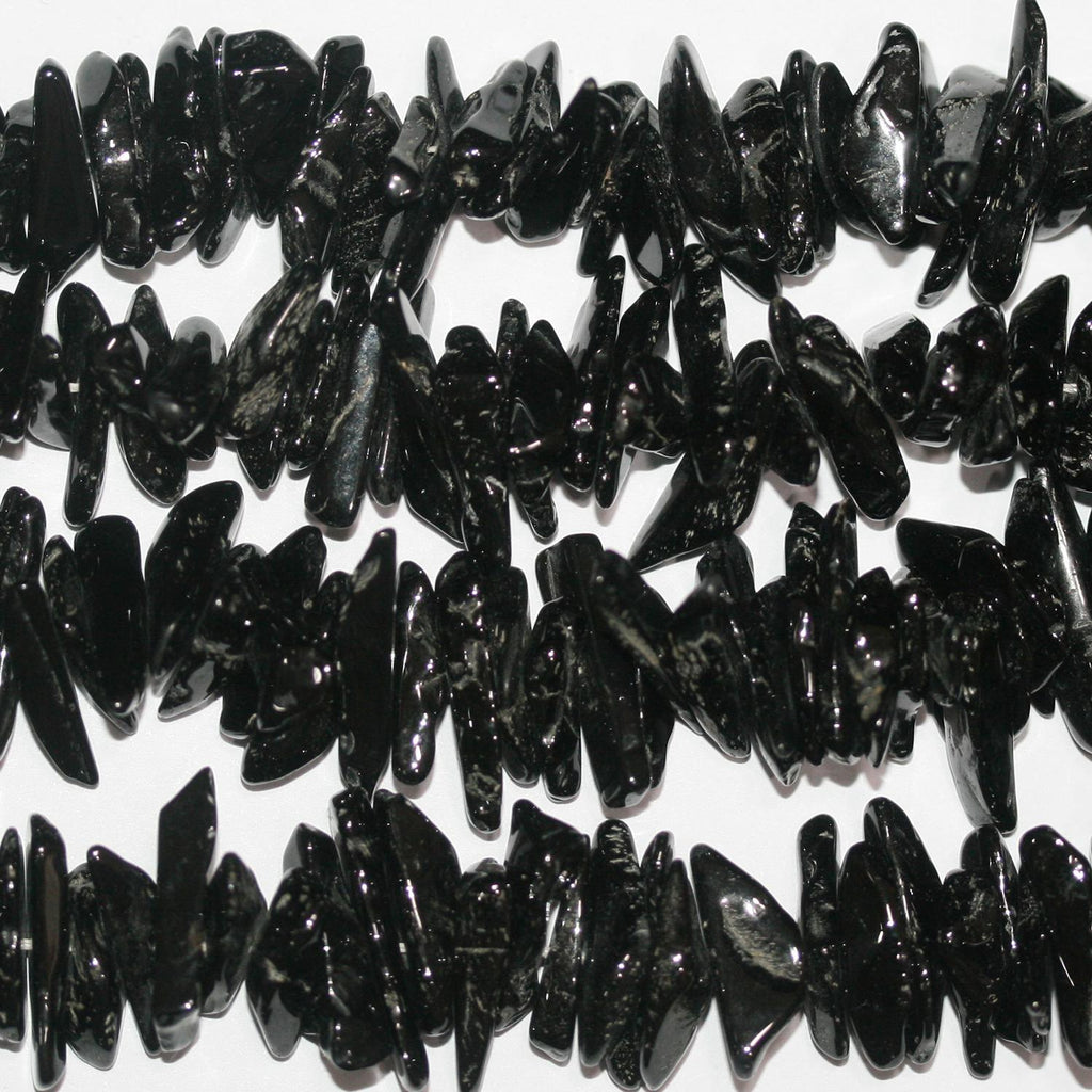 18" St Turmalina Negra Lisa Chips Perlas Irregulares 14x3mm.-Aprox.-Hilo 46cm.