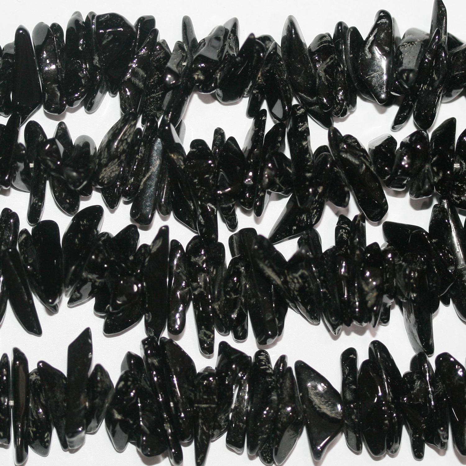 18" St Turmalina Negra Lisa Chips Perlas Irregulares 14x3mm.-Aprox.-Hilo 46cm.