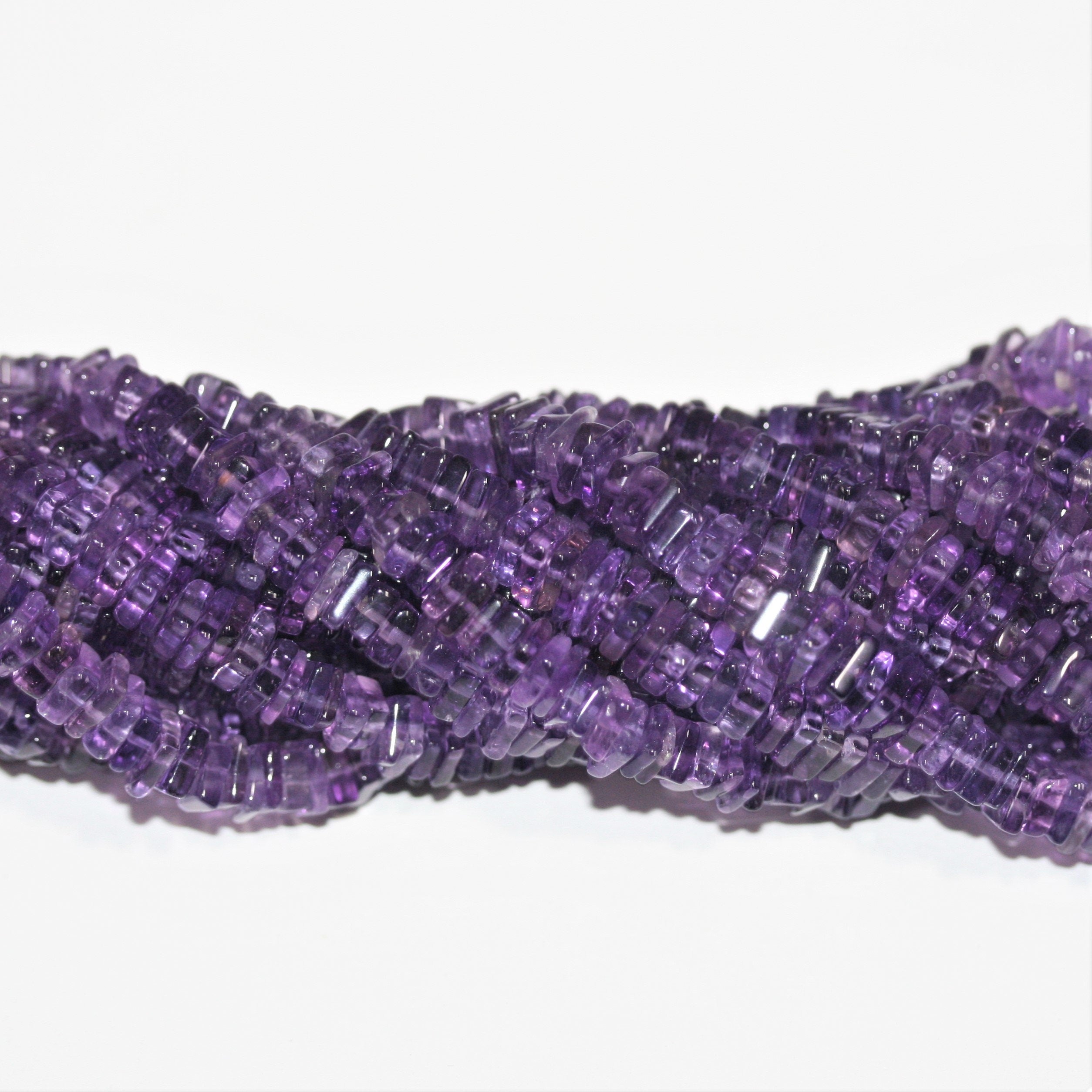 16" Cuentas cuadradas planas lisas de amatista Santa 5x1 mm.-Hilo 42 cm.