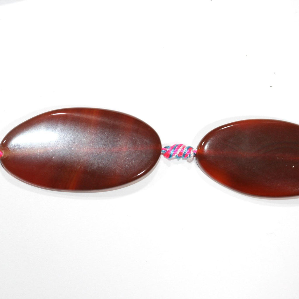 Cuentas ovaladas lisas rayadas de cornalina de 48 cm, 50 x 25 mm (aprox. - Hilo de 43 cm)