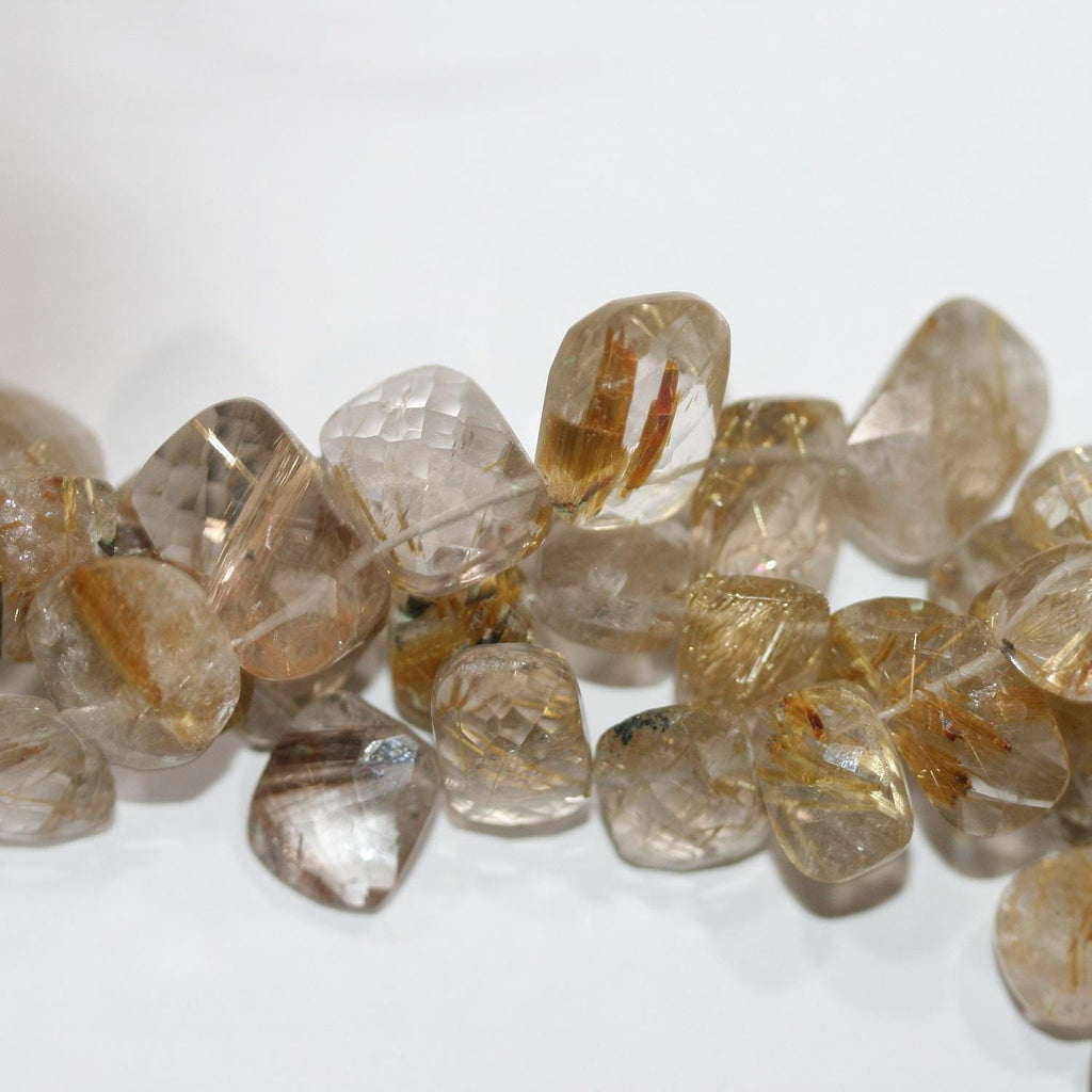 Perles rectangulaires à facettes en quartz rutile de 20 cm (8 pouces), 10 x 8 mm environ. Longueur du fil : 20 cm environ.