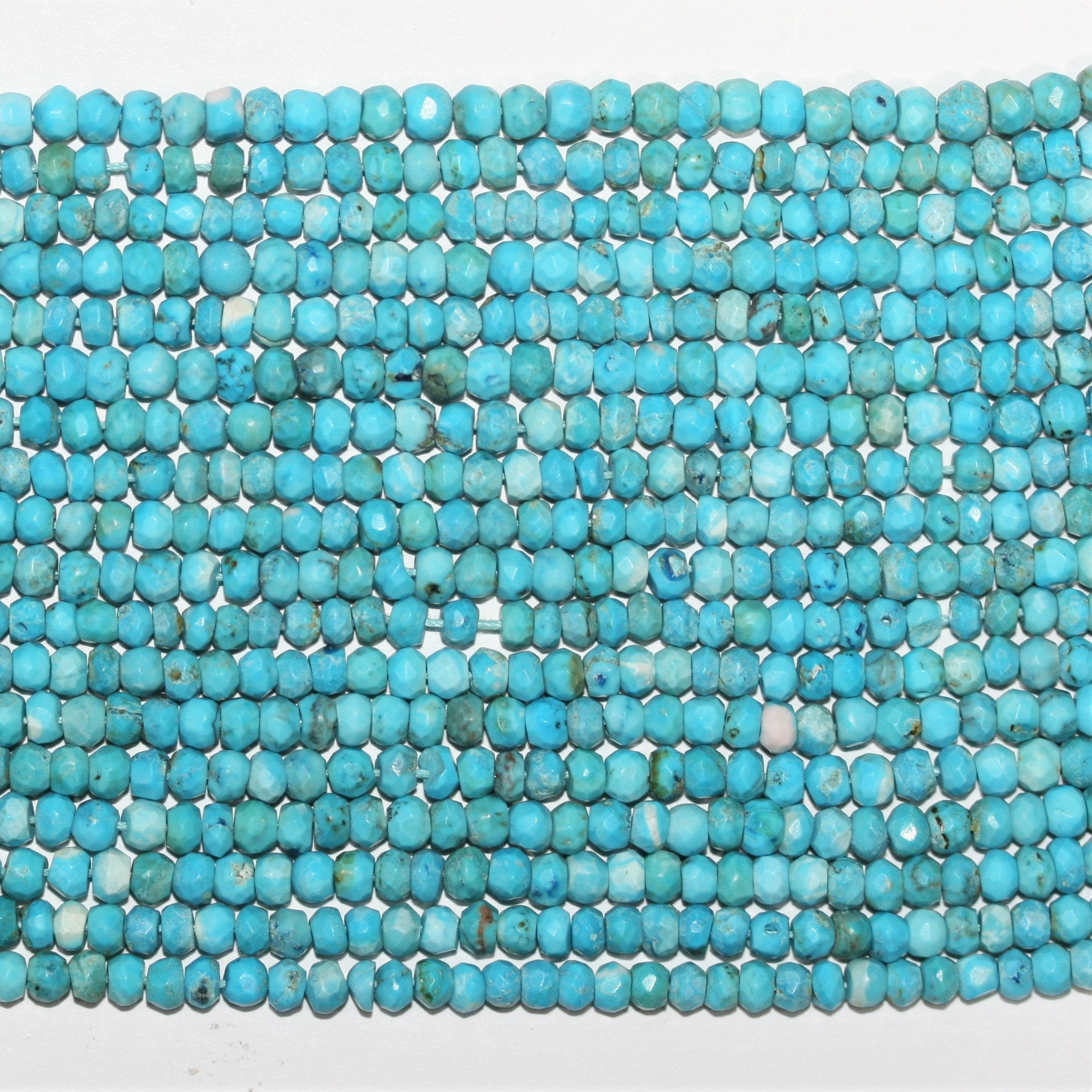 13" St Turquoise Faceted Rondelle Beads 4x3mm.-Strand 34cm.