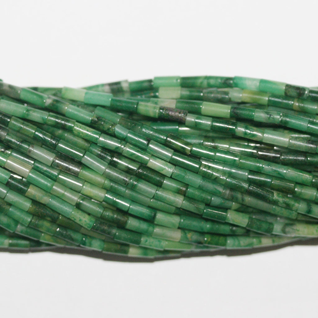 15" St Green Grenat Smooth Tube Beads 5x2mm.- Strand 39cm.