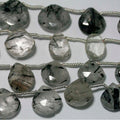 11" St Tourmalined Quartz Graduated Faceted Drop Beads 10x6-13x11mm.Approx.-Strand 30cm