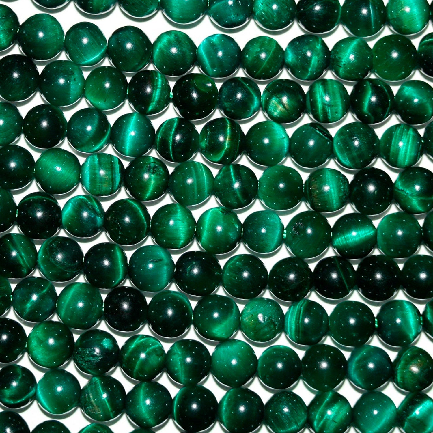 13" St Green Tiger Eye Smooth Round Beads 6mm.-Strand 37cm
